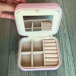 New Pink Faux Leather Mini Portable Jewelry Accessory Case With Compartments